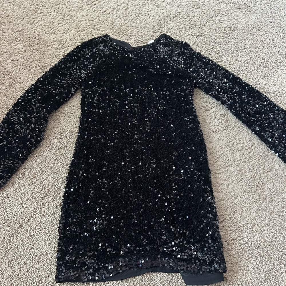 Black Sequin Long Sleeve Dress